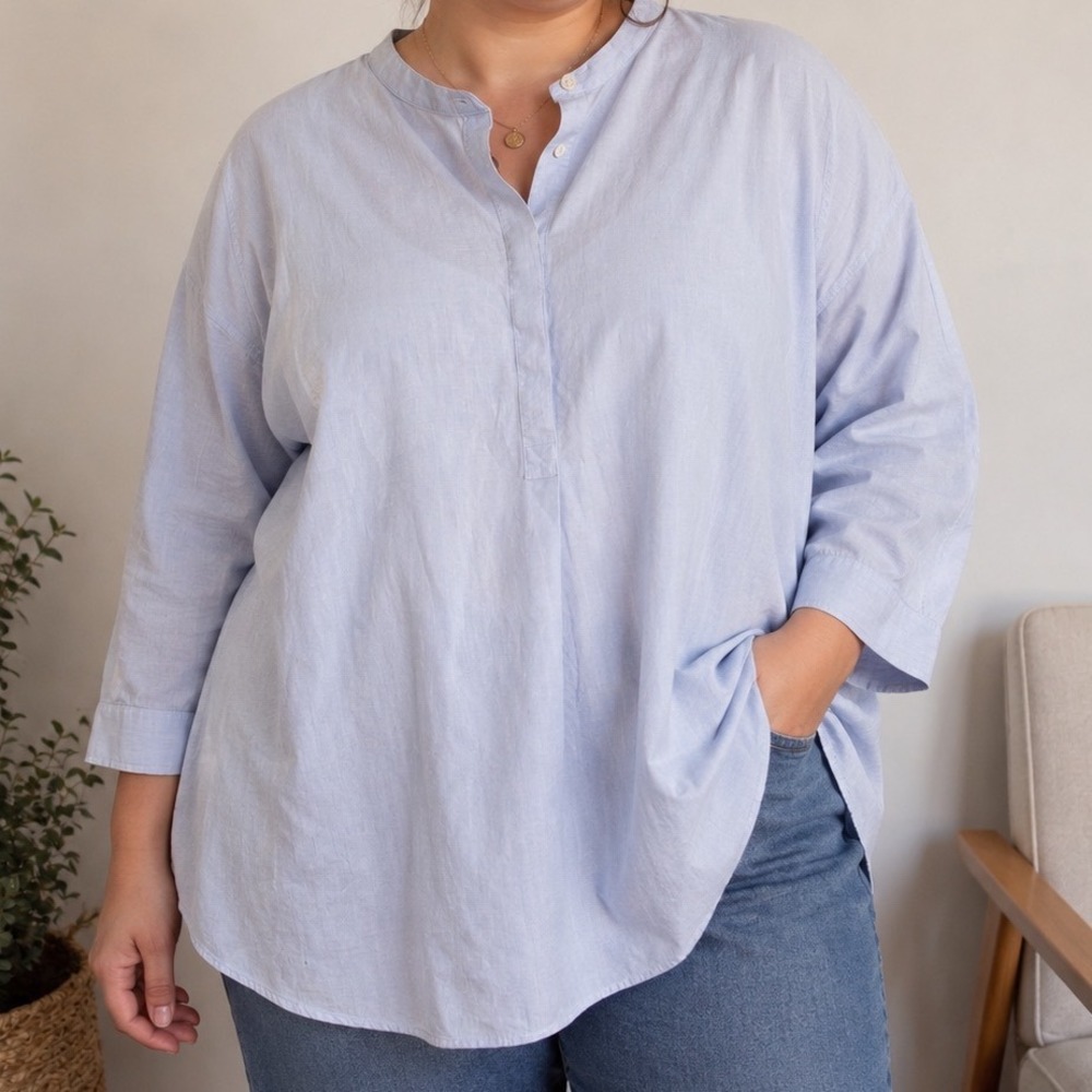 Duluth Trading Women's 2X Blue Tunic Shirt Cotton Lycra 3/4‎ Sleeve Casual Top